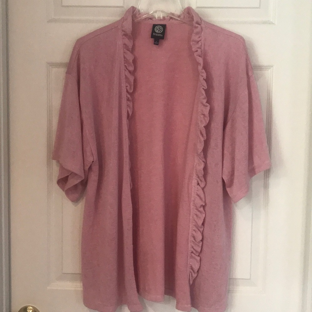 Bobeau short sleeve shrug with sweet ruffle accent